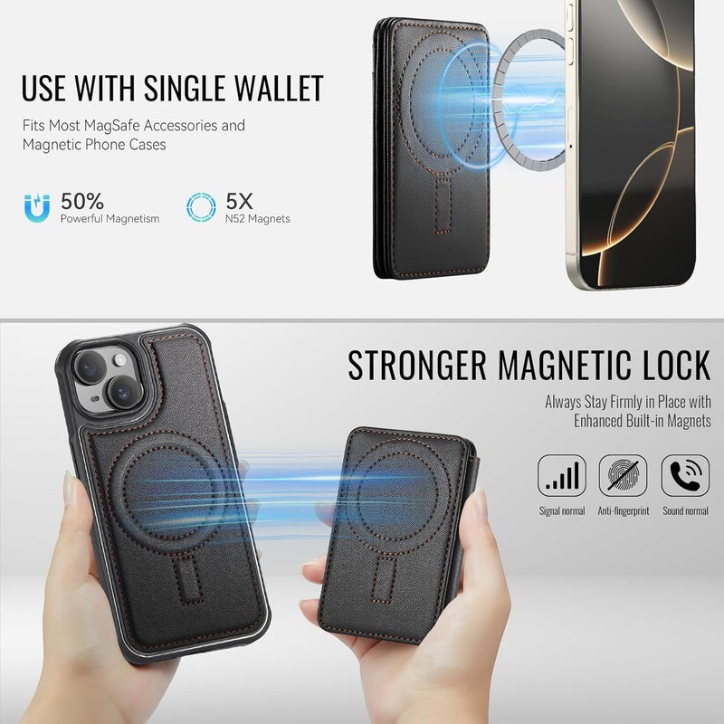 Usroom for iPhone 15 Plus Detachable Wallet Case with Card Holder, 2 in 1 RFID Blocking Credit Slots Kickstand Shockproof Phone Wallet for iPhone 15 Plus 6.7" Black - Image 2